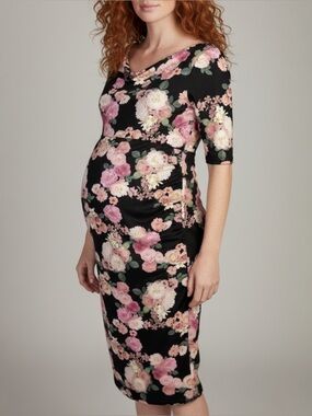 ASOS Maternity Stretch Knit Black Pink Floral Dress Women’s size 8 NWT